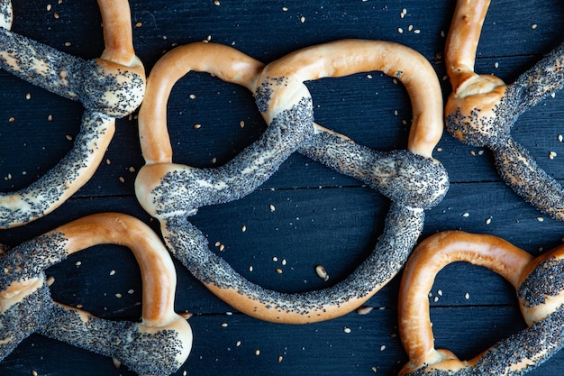 Fresh prepared homemade soft pretzels.