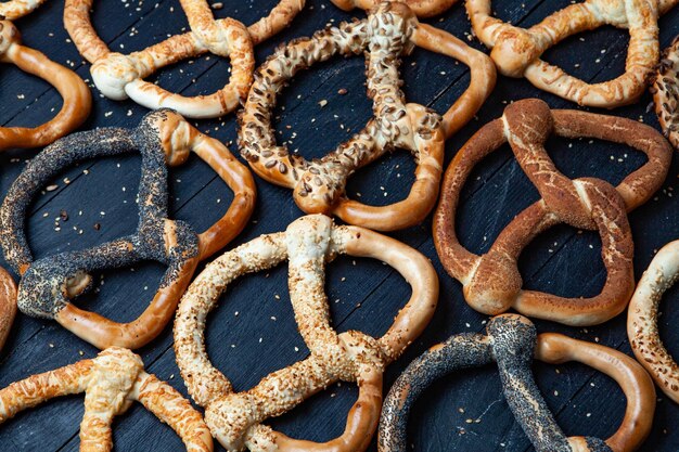 Fresh prepared homemade soft pretzels.