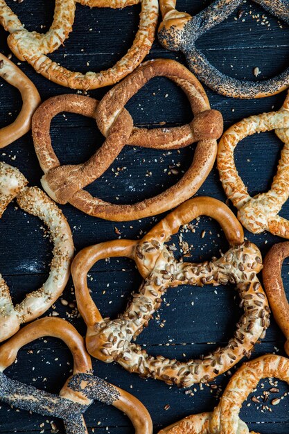 Fresh prepared homemade soft pretzels.