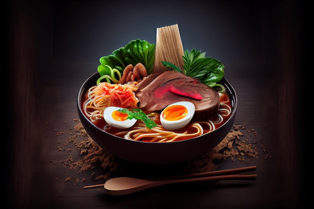 Fresh and prepared Ramen asian noodle in broth