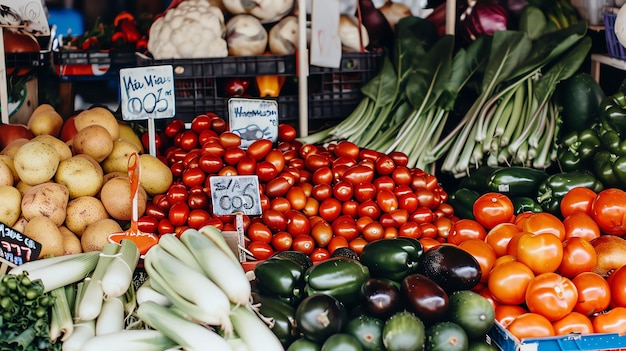 Photo fresh produce at a farmers market the vibrant colors of the fruits and vegetables create a sense of abundance