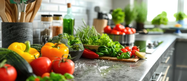 Fresh produce in a modern kitchen for healthy home cooking