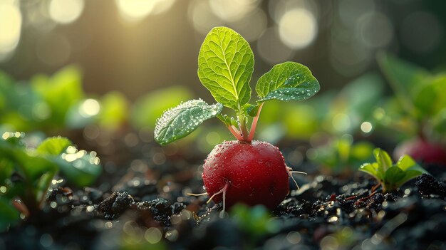 Photo fresh radish growing in garden soil