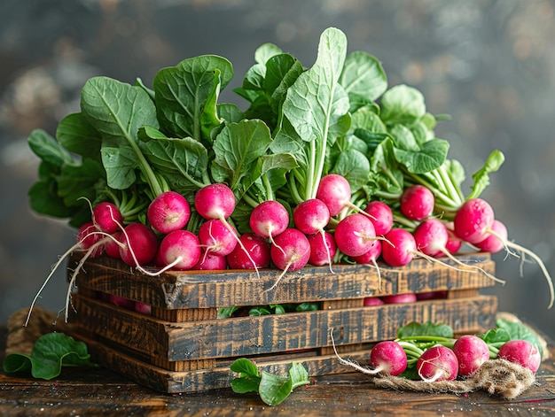 Photo fresh radishes with green leaves