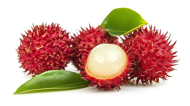 Fresh Rambutan Fruit with Green Leaves