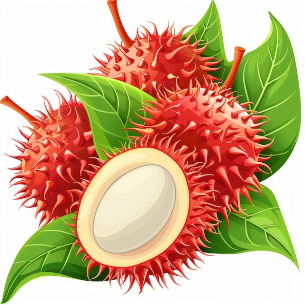 Fresh Rambutan Fruit with Leaves