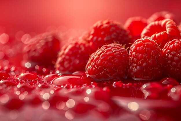 Photo fresh raspberries on red background