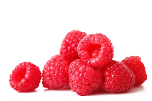 Fresh raspberries on white background