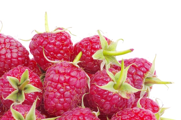 Fresh raspberry closeup isolated on white background