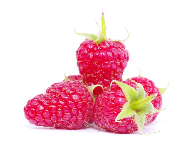 Fresh raspberry closeup isolated on white background