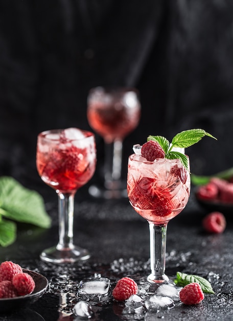 Fresh raspberry cocktail. Glass of raspberry mojito