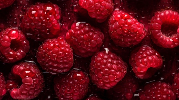 Fresh raspberry on dark background Tropical fruit Image generated by Ai