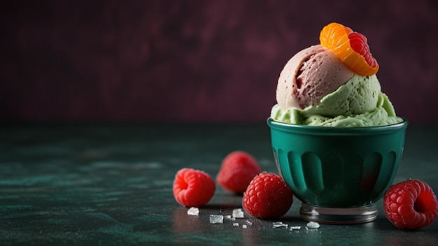 Fresh raspberry ice cream in a bowl