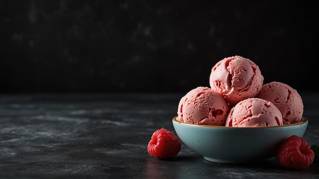 Fresh raspberry ice cream in a bowl