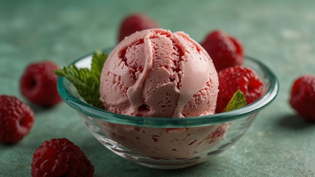 Fresh raspberry ice cream in a bowl