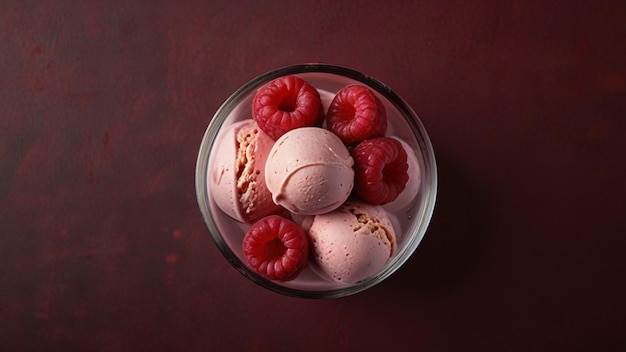 Fresh raspberry ice cream in a bowl