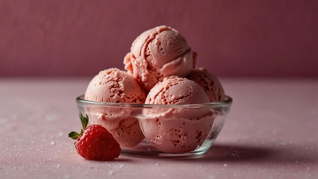 Fresh raspberry ice cream in a bowl