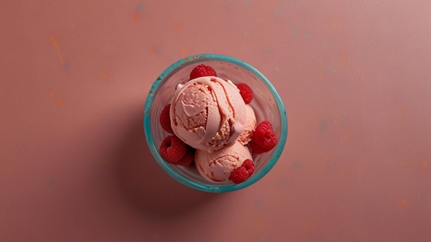 Fresh raspberry ice cream in a bowl