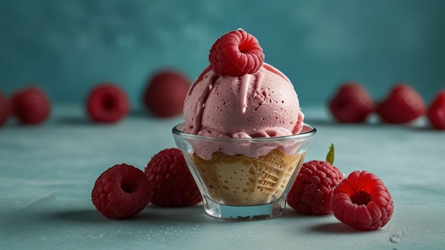 Fresh raspberry ice cream in a bowl