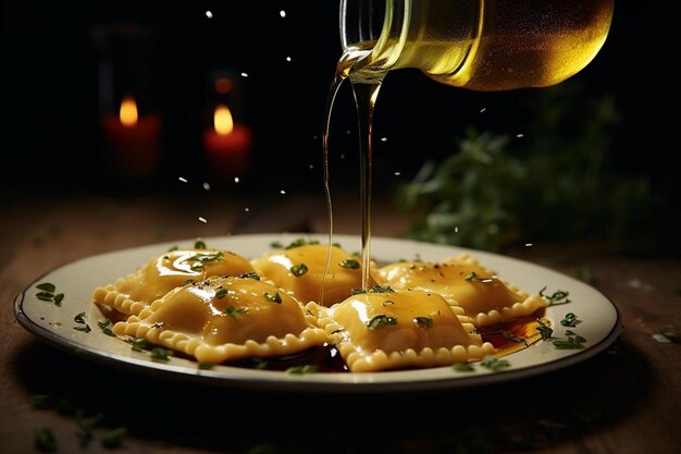 Photo fresh ravioli with olive oil drizzle yummy delicious ravioli food image photography