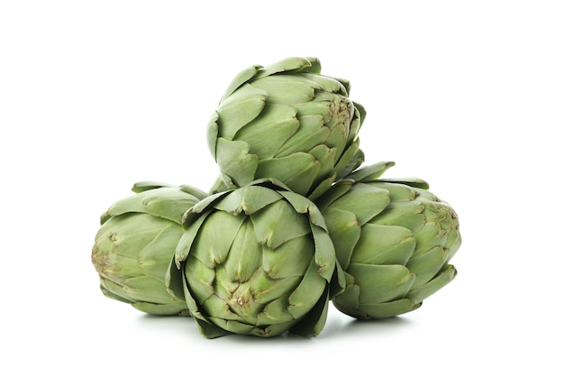 Fresh raw artichoke isolated on white background