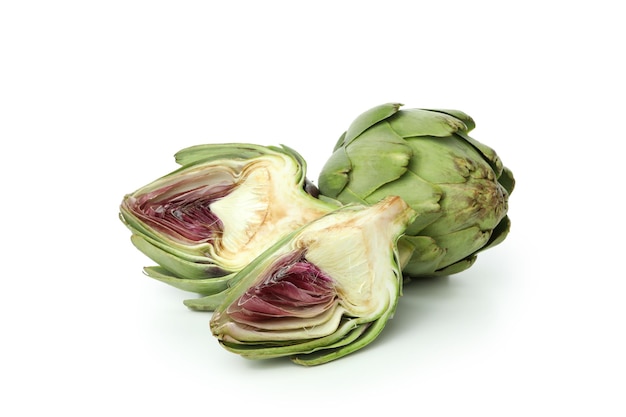 Fresh raw artichoke isolated on white background