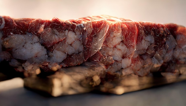 Fresh raw beef rib steak on a wooden cutting board