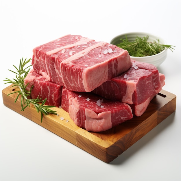 Fresh raw beef steak isolated on white background top view