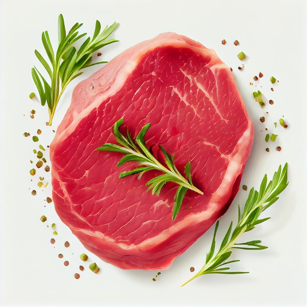 Fresh raw beef steak top view isolated on whitegenerative ai