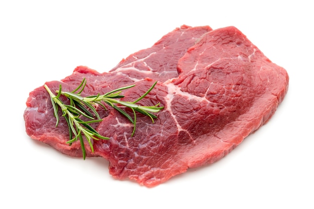 Fresh raw bio  beef steak isolated on white background.