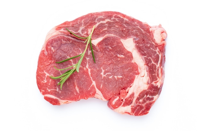 Fresh raw bio  beef steak isolated on white background.