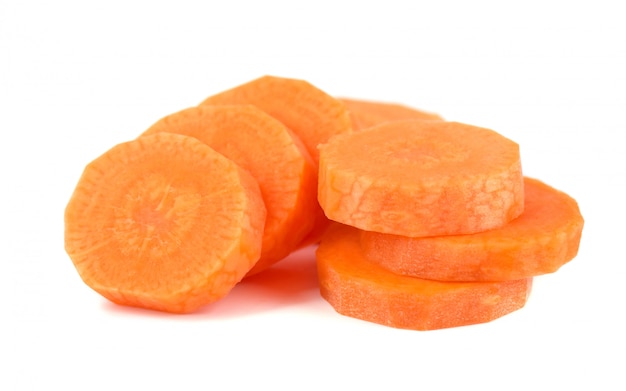 Fresh raw carrot isolated on a white space. Fresh vegetables. Sliced carrot isolated.