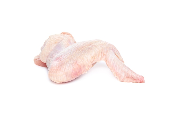 Fresh raw chicken wing on a white background