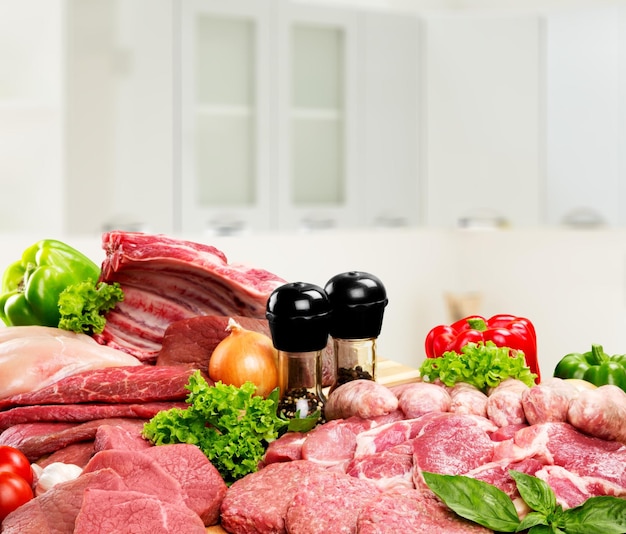 Fresh Raw Meat Background with vegetables