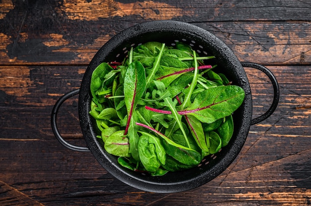 Fresh raw mixed greens, spinach, swiss chard and arugula