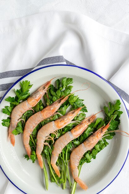 Fresh raw prawns prepared for cooking