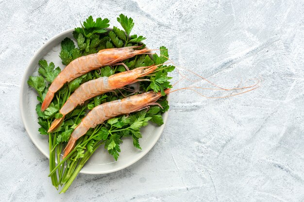 Fresh raw prawns prepared for cooking