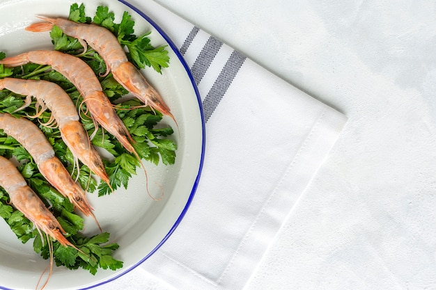 Fresh raw prawns prepared for cooking