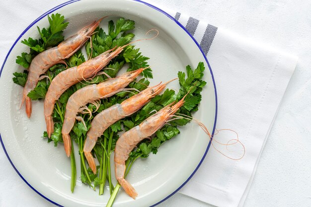 Fresh raw prawns prepared for cooking