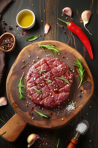 Photo fresh raw prime beef minced cutlet professional food photography top view