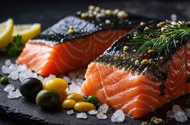 Fresh raw salmon fillet closeup