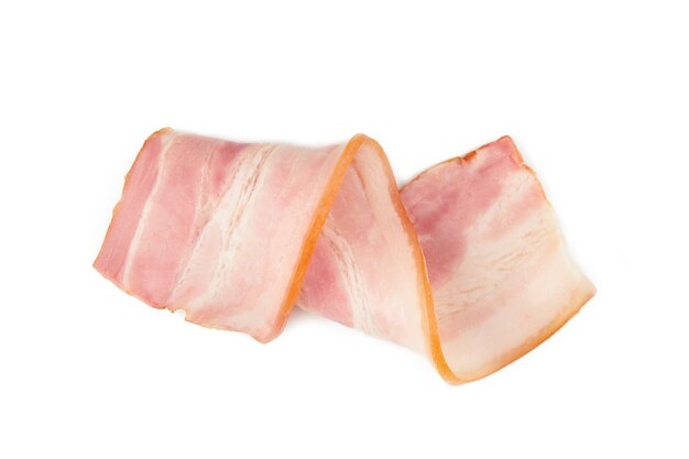 Fresh raw slice bacon isolated. Roll of bacon. Top view