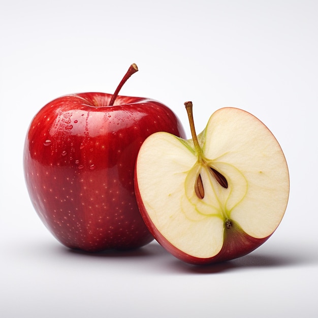 A fresh red apple sliced and apple isolated on white background