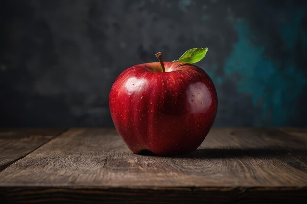 Fresh Red Apple on Wooden Surface