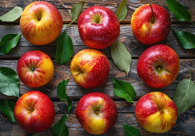 Fresh Red Apples on Rustic Wooden Surface