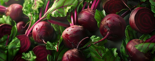 Photo fresh red beets with their leaves attached floating in midair showcasing their vibrant color and