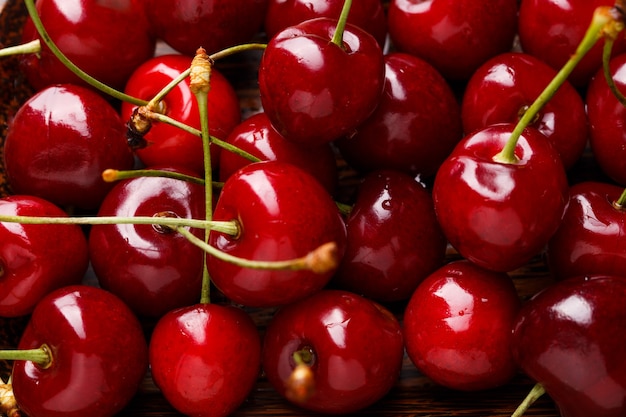 Fresh red Cherries. Sweet cherries background. Close up