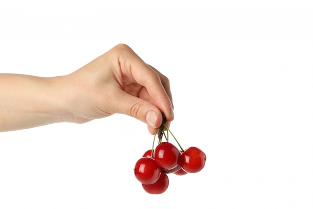 Fresh red cherry isolated on white background