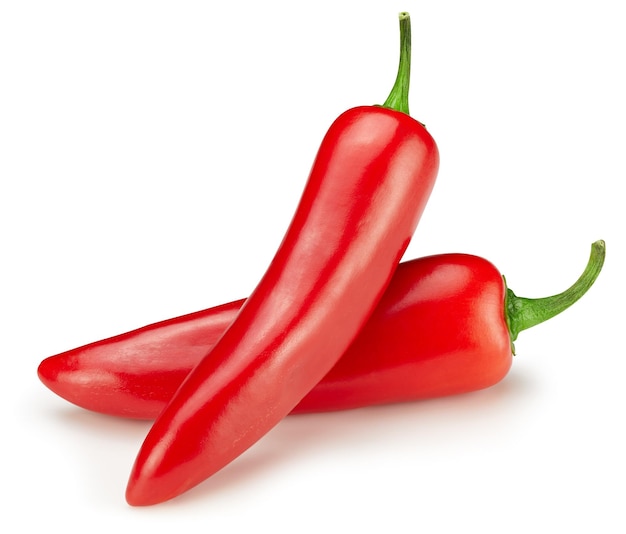 Fresh red chili isolated on white background. Hot fresh chili peppers clipping path. Fresh organic