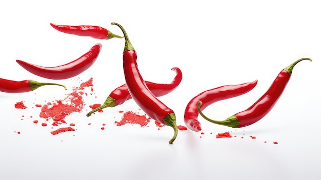 Fresh red chilies on a white background 1